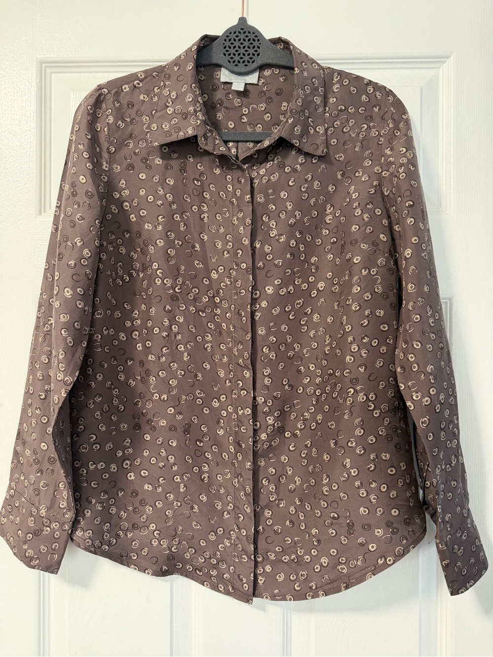 Pure Collection 100% Silk Brown Abstract Print Button Front Blouse  US 8/10